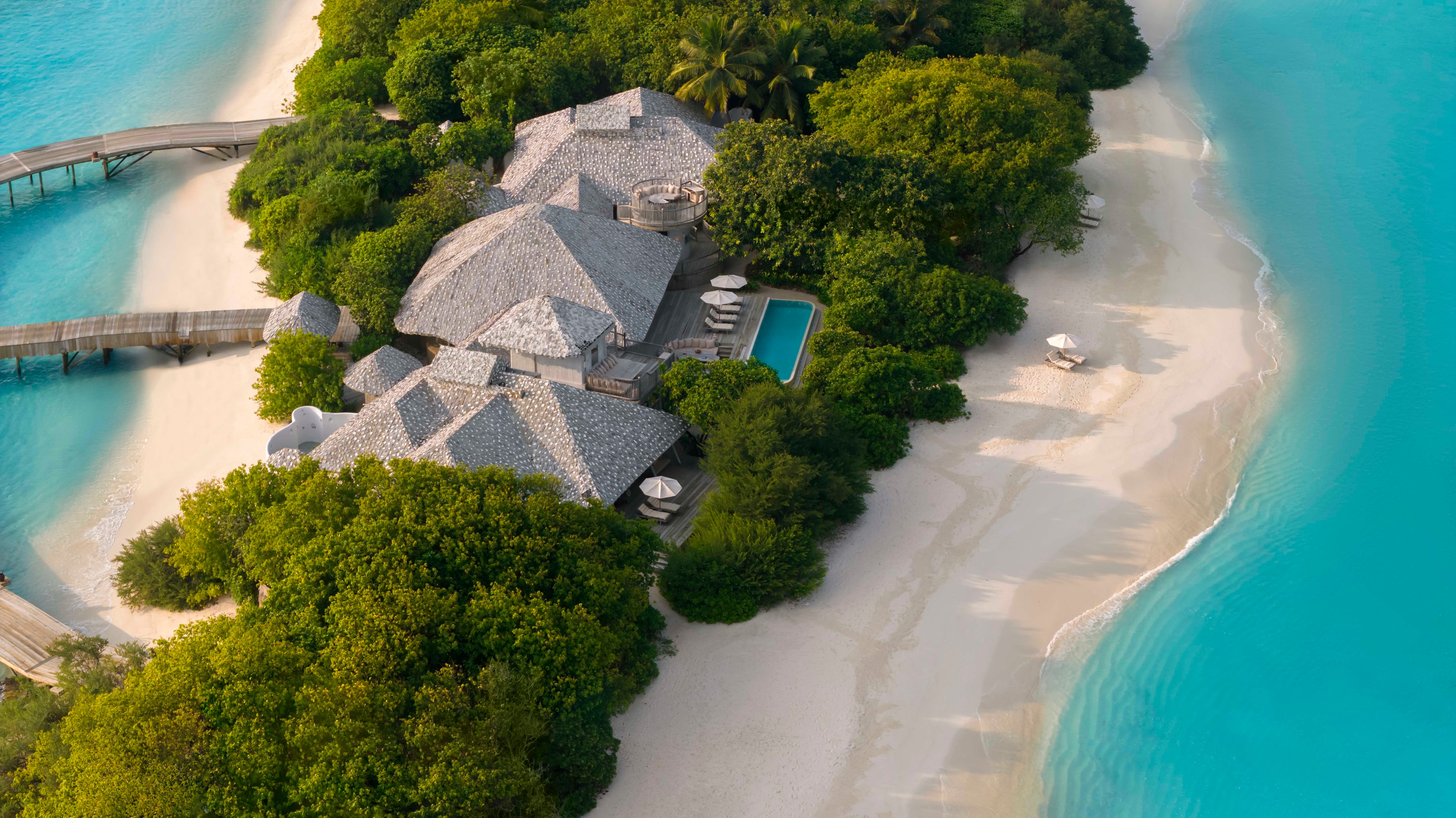 Soneva Secret ultra-luxury Maldives resort aerial view