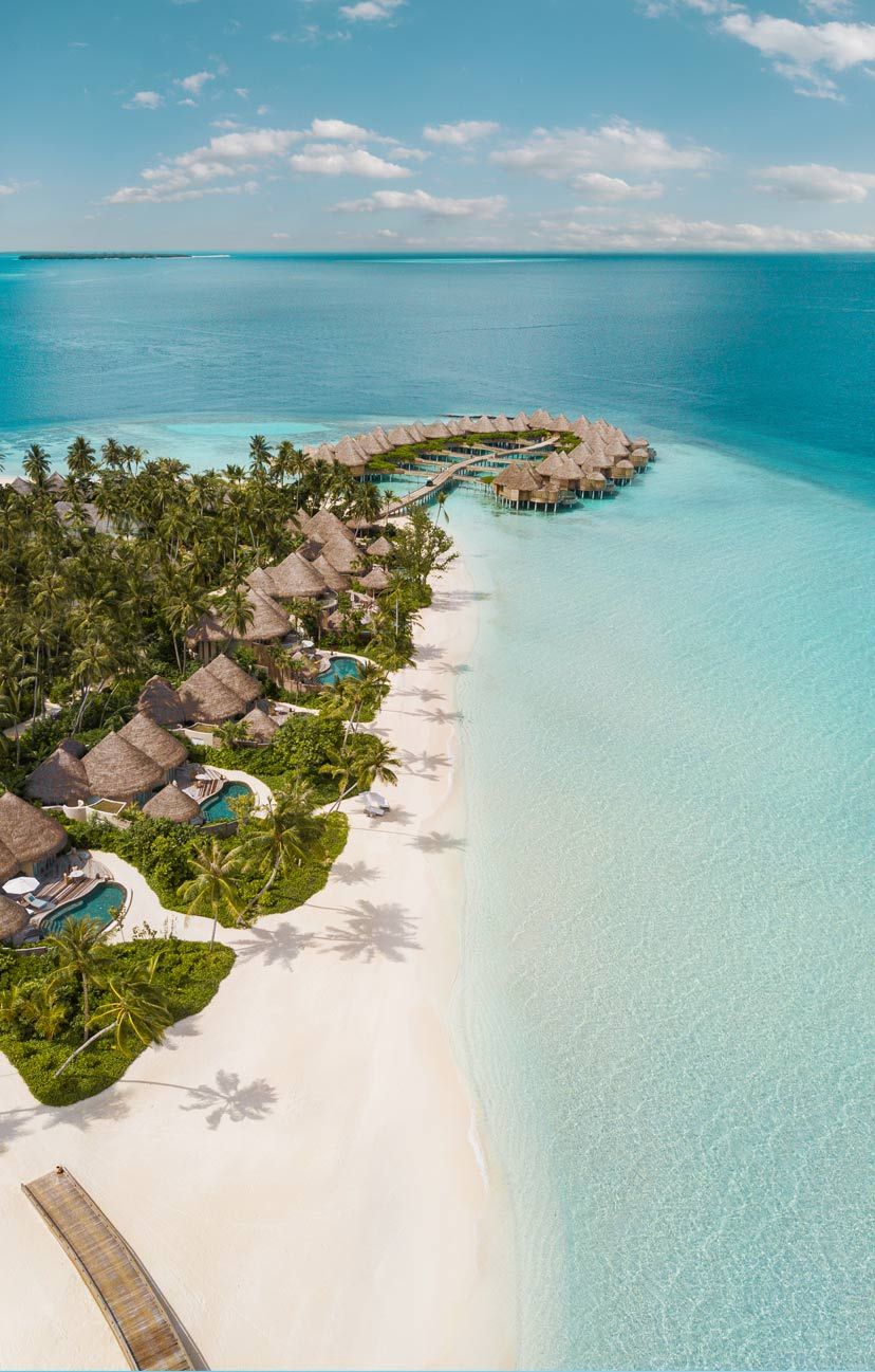 Maldives turquoise lagoon aerial view